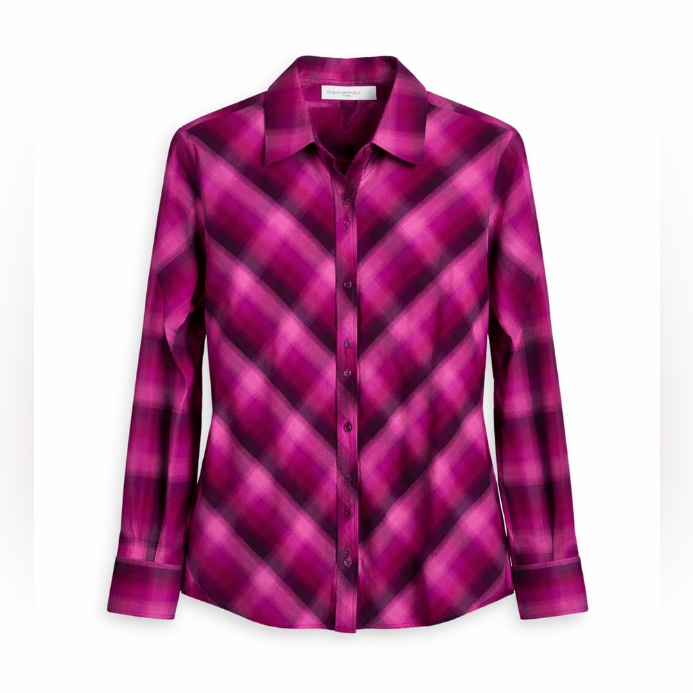 New York & Company Fuchsia Plaid Button-Down Shirt